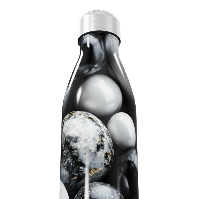 Garrafa Inox - Estampa Mármore Preto e Branco