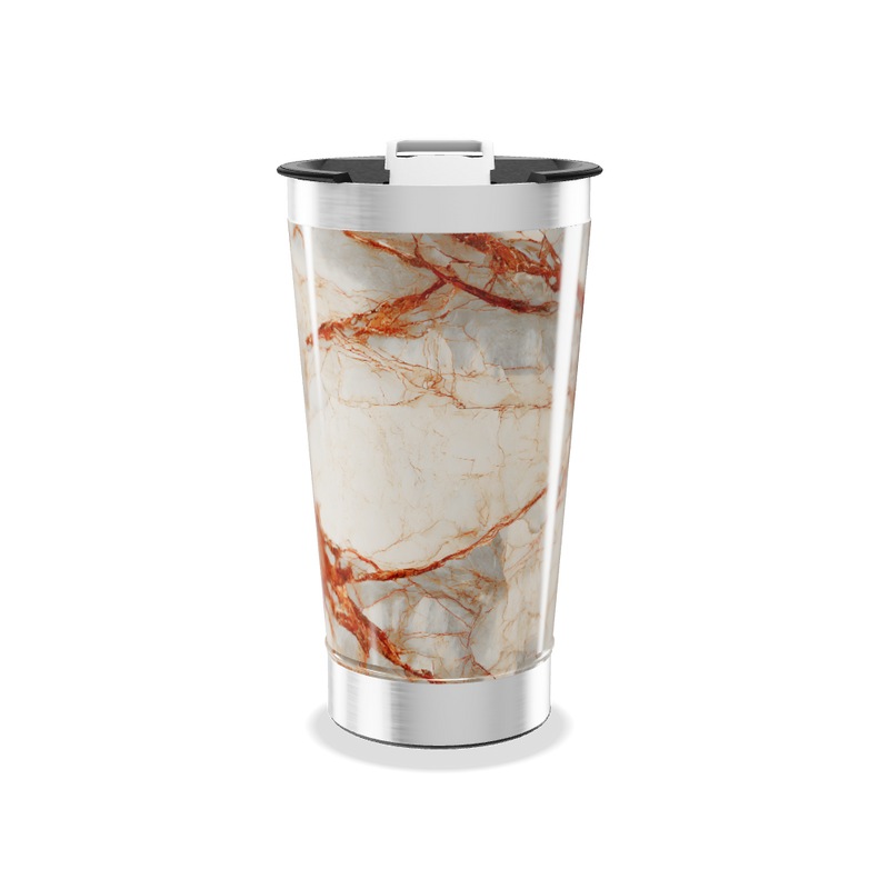 Copo Térmico - Mármore Branco e Laranja