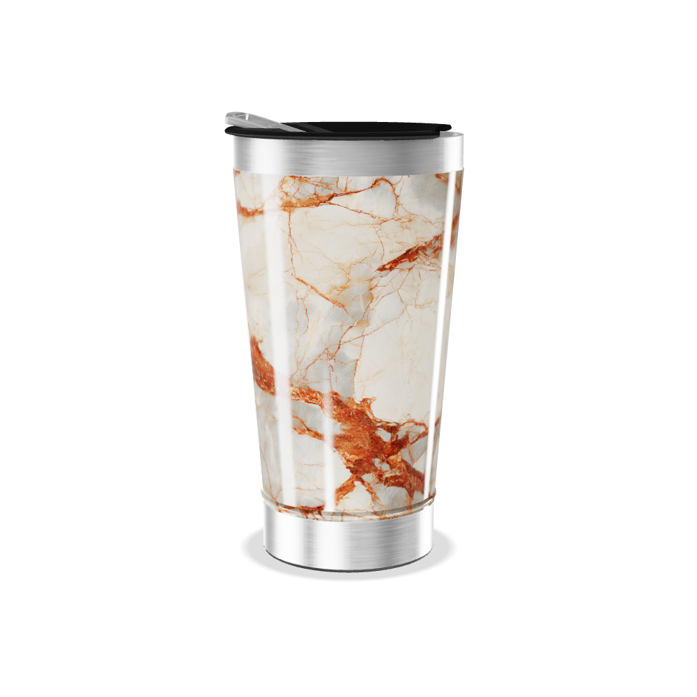 Copo Térmico - Mármore Branco e Laranja