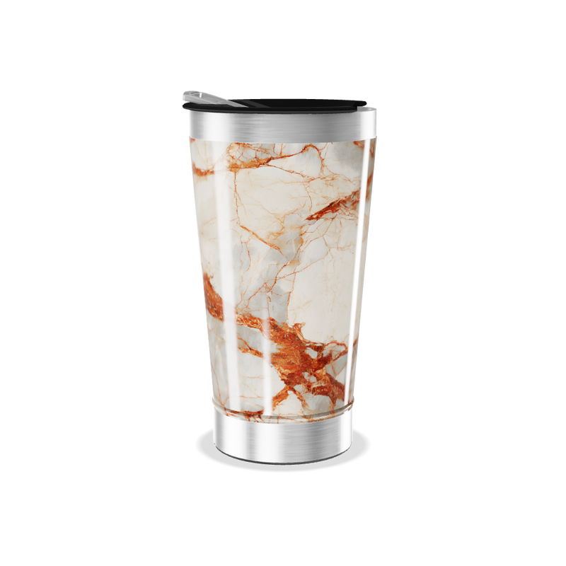 Copo Térmico - Mármore Branco e Laranja