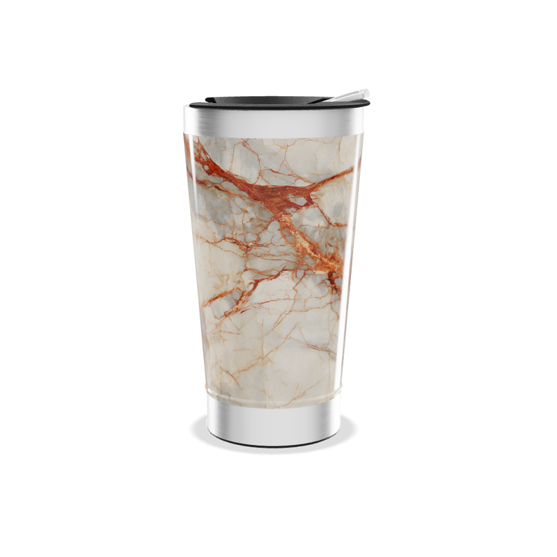 Copo Térmico - Mármore Branco e Laranja