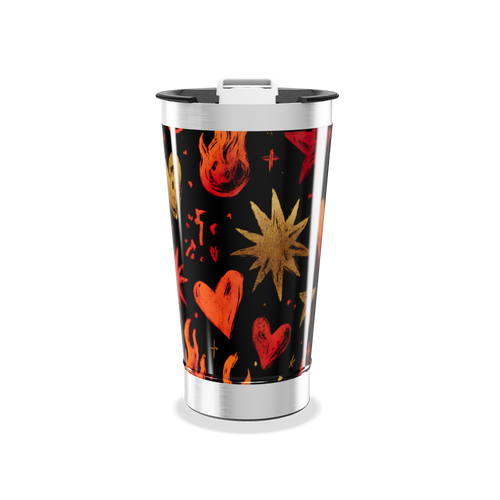 Copo Térmico - Estampa Corações e Chamas