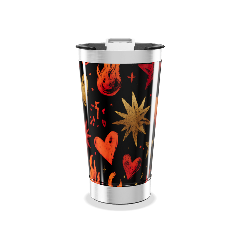 Copo Térmico - Estampa Corações e Chamas