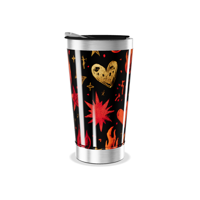 Copo Térmico - Estampa Corações e Chamas