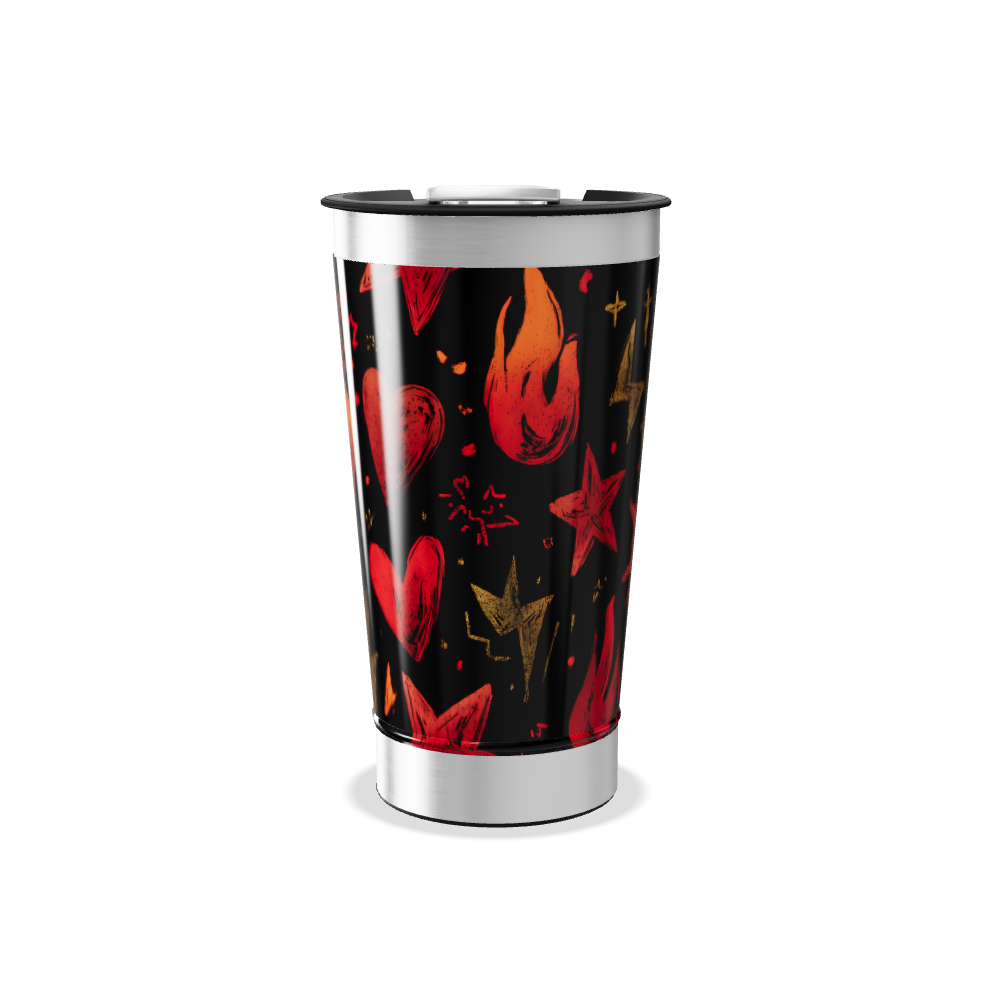 Copo Térmico - Estampa Corações e Chamas