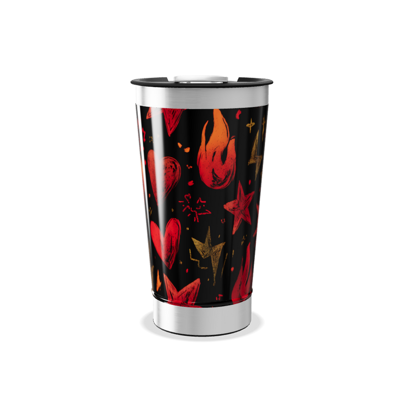 Copo Térmico - Estampa Corações e Chamas