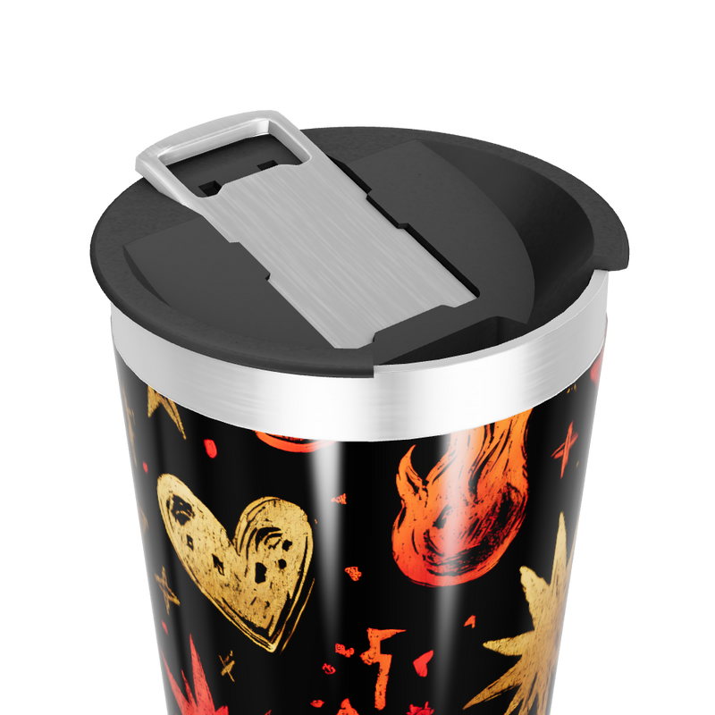 Copo Térmico - Estampa Corações e Chamas