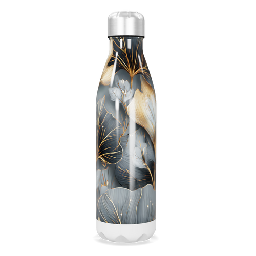 Garrafa Inox - Floral Azul e Dourado
