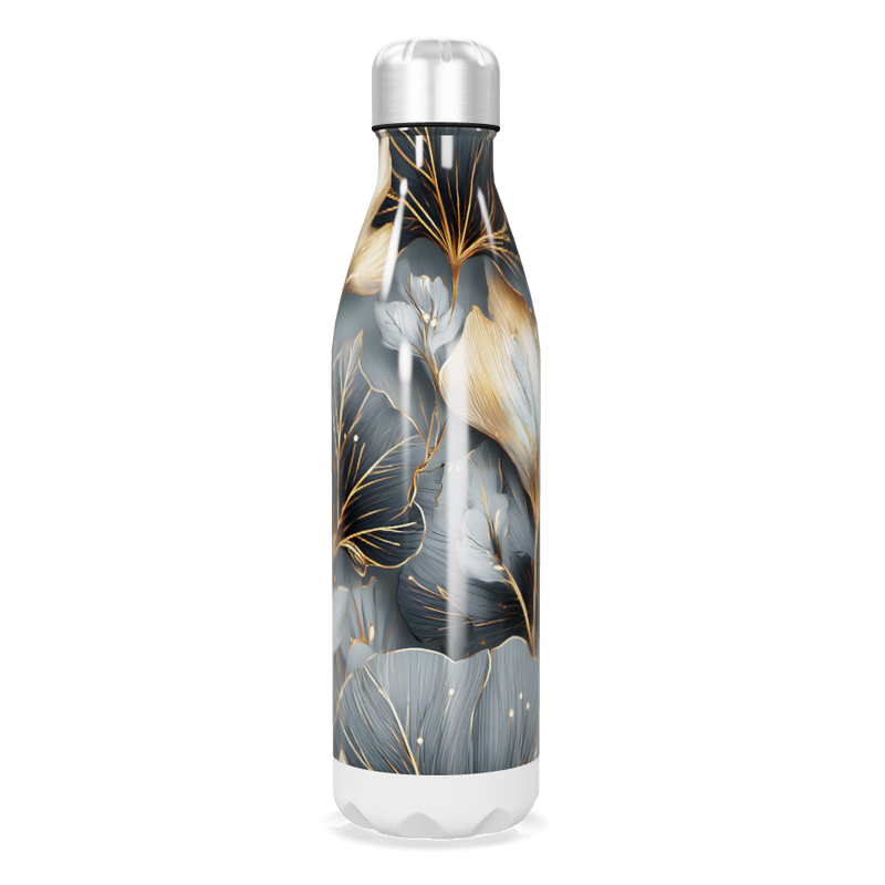 Garrafa Inox - Floral Azul e Dourado
