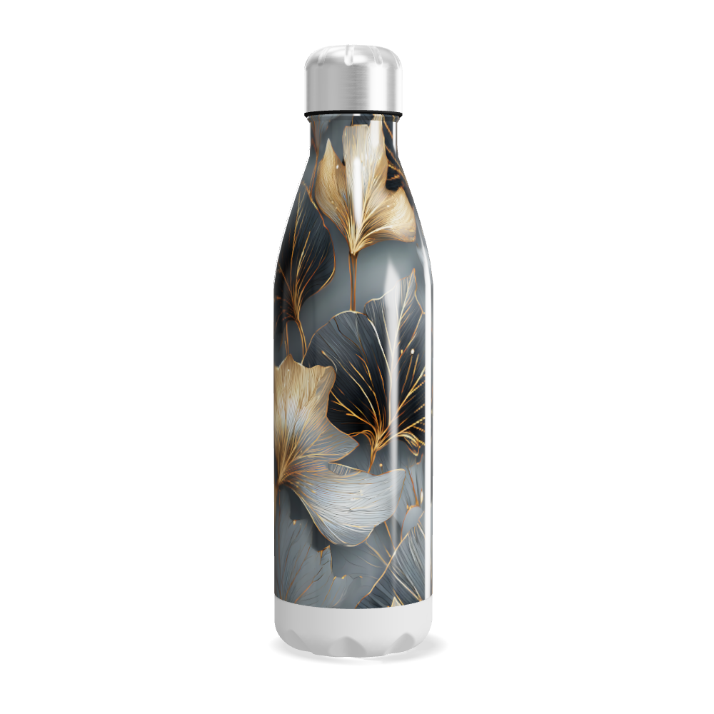 Garrafa Inox - Floral Azul e Dourado