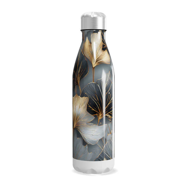 Garrafa Inox - Floral Azul e Dourado