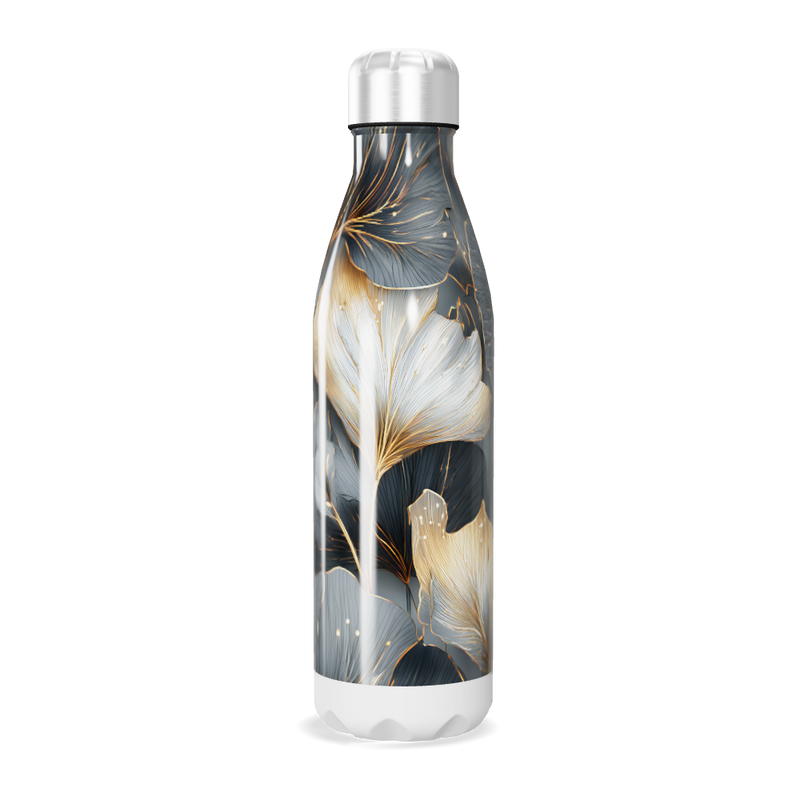 Garrafa Inox - Floral Azul e Dourado