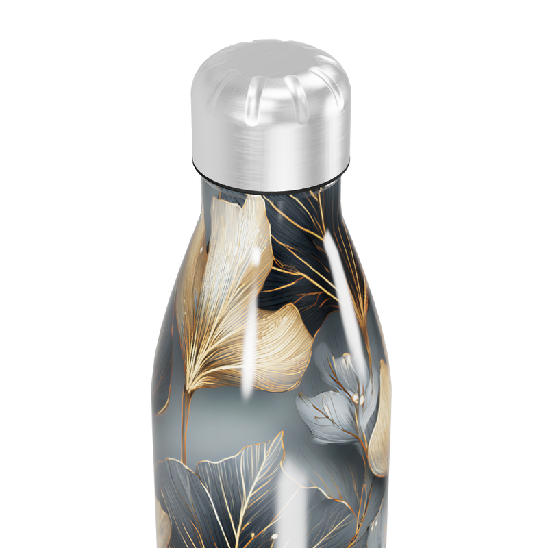Garrafa Inox - Floral Azul e Dourado