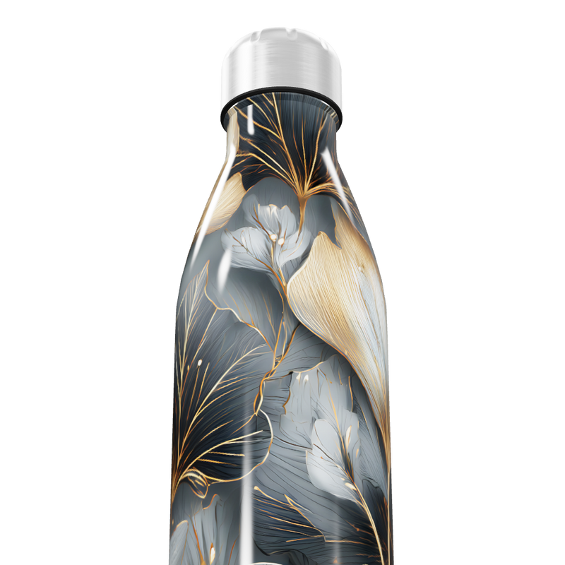 Garrafa Inox - Floral Azul e Dourado