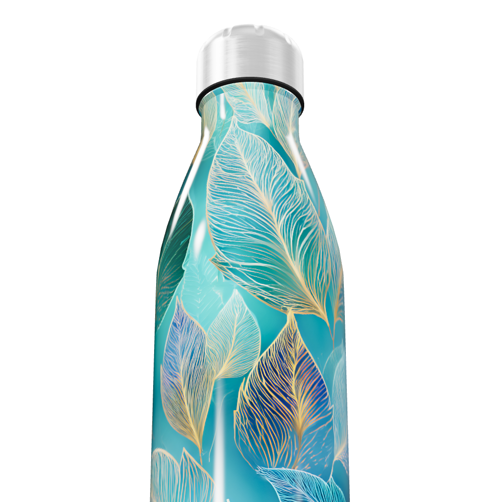 Garrafa Inox - Azul com Folhas