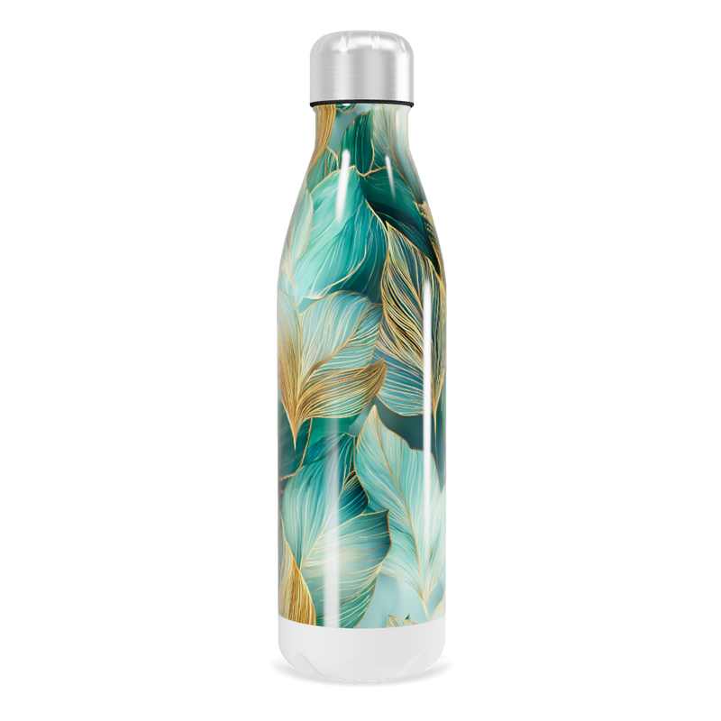 Garrafa Inox Estampada Folhas Verde