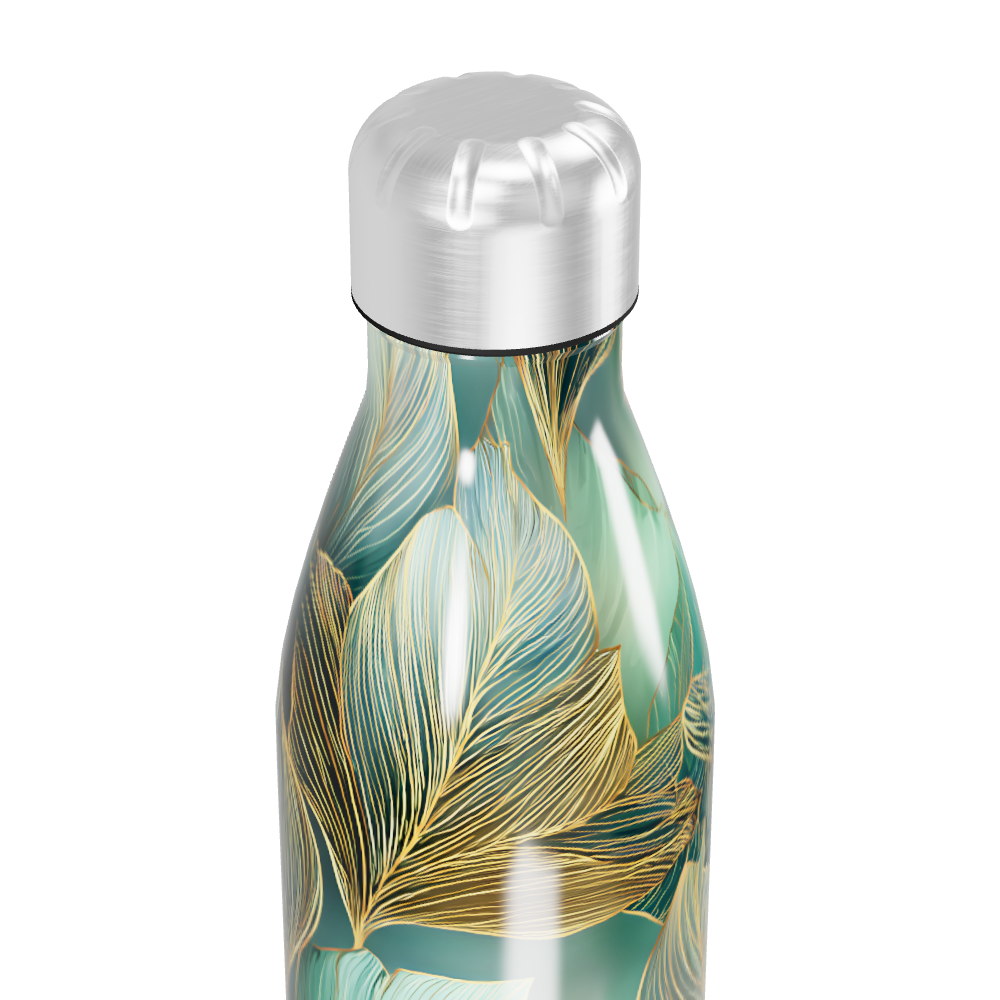 Garrafa Inox Estampada Folhas Verde