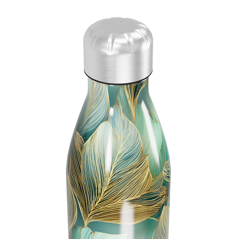 Garrafa Inox Estampada Folhas Verde