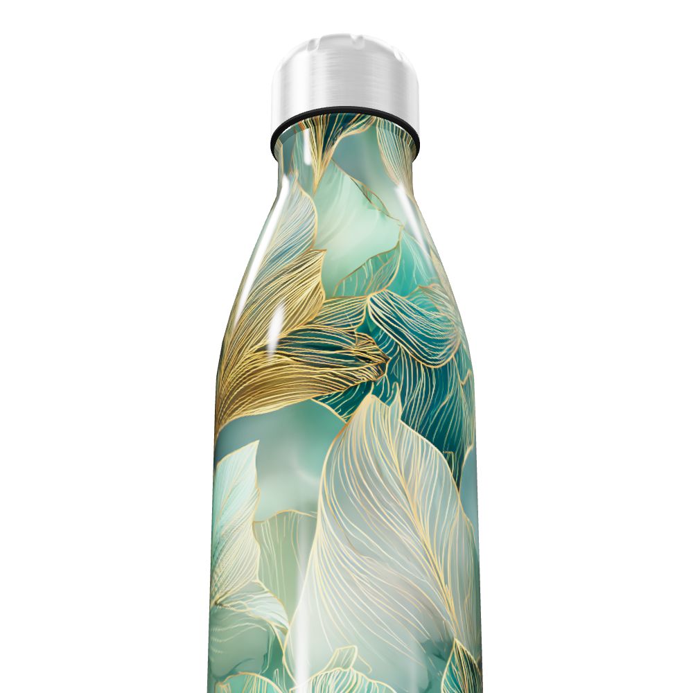 Garrafa Inox Estampada Folhas Verde