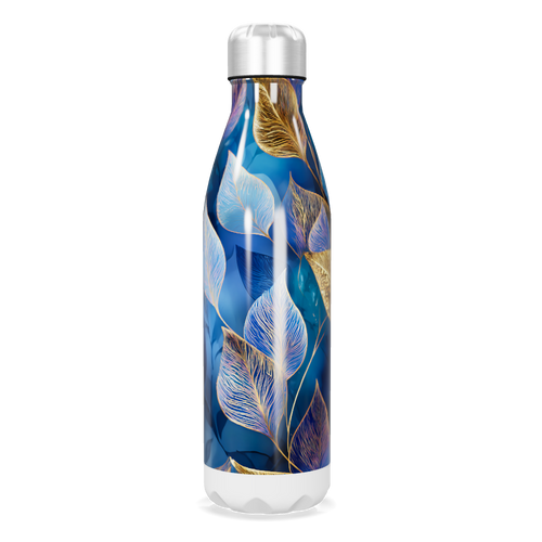 Garrafa Inox - Azul com Folhas Decorativas