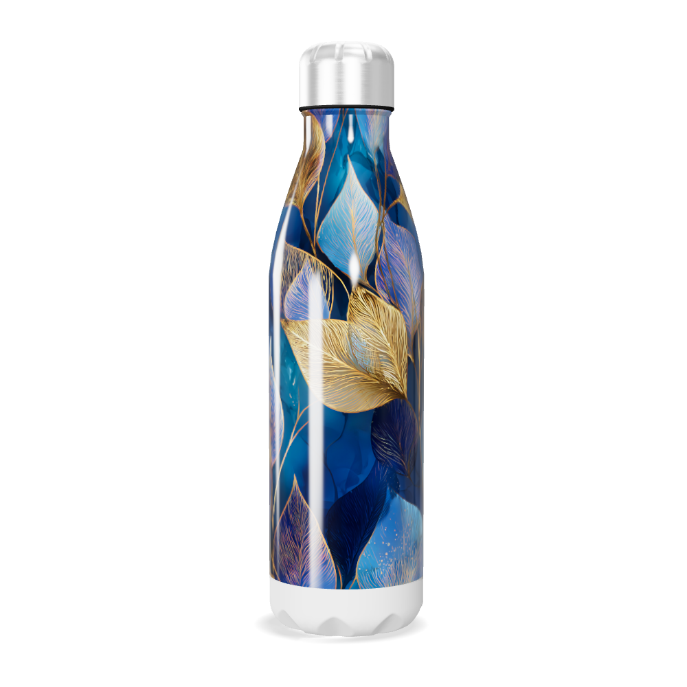 Garrafa Inox - Azul com Folhas Decorativas