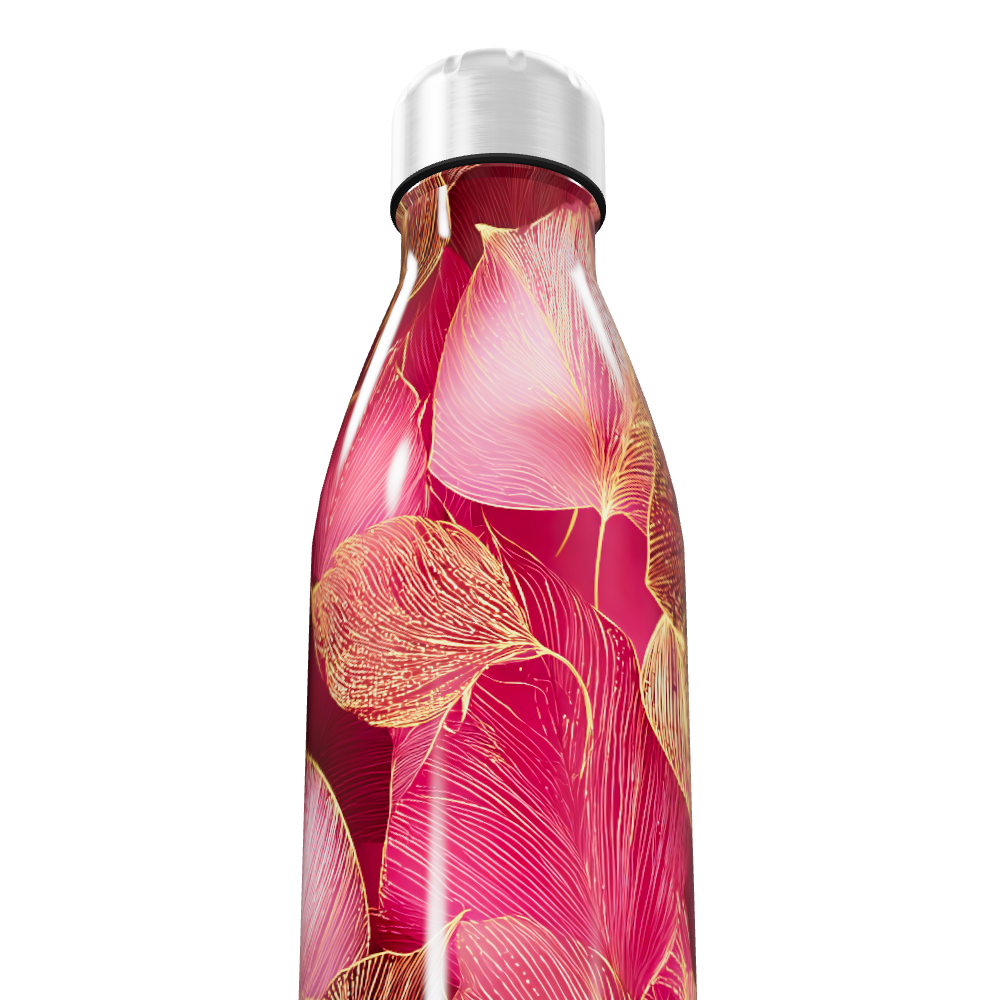 Garrafa Inox Flores Rosa