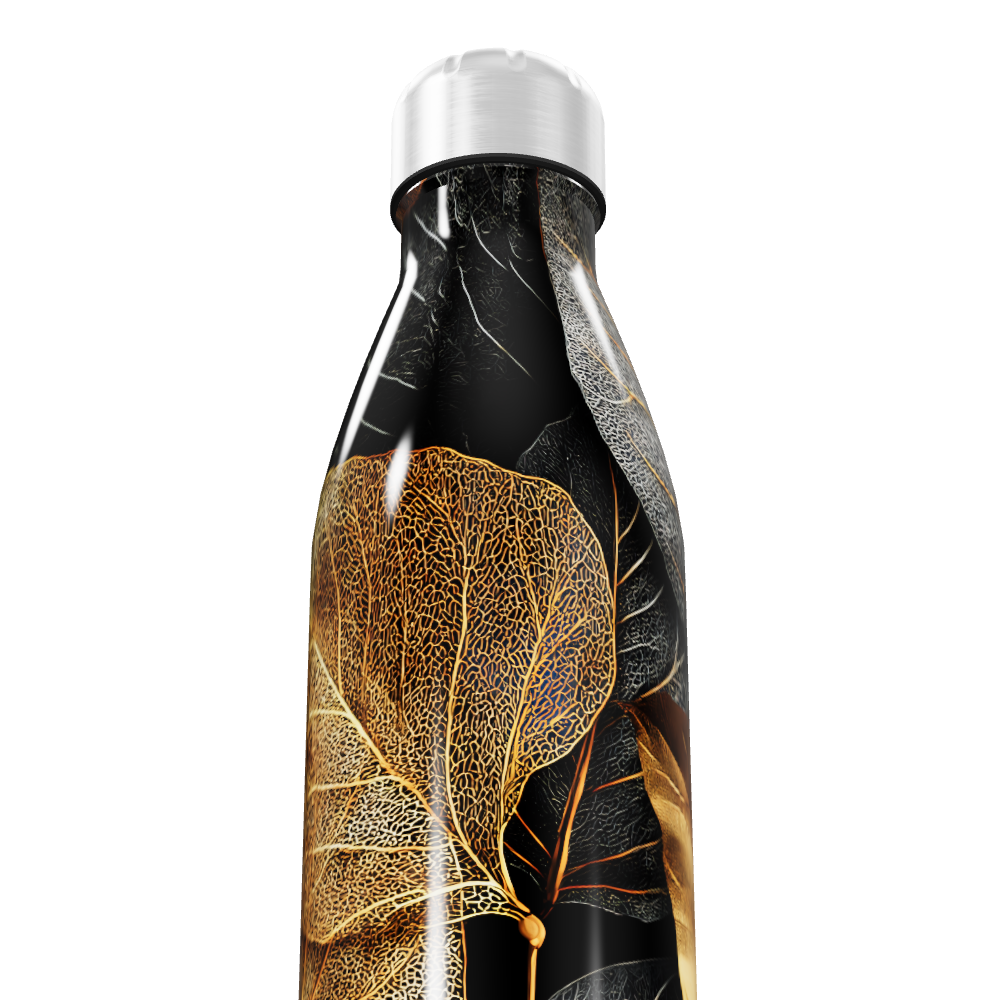 Garrafa Inox Folhas - Preta Dourada 500ml