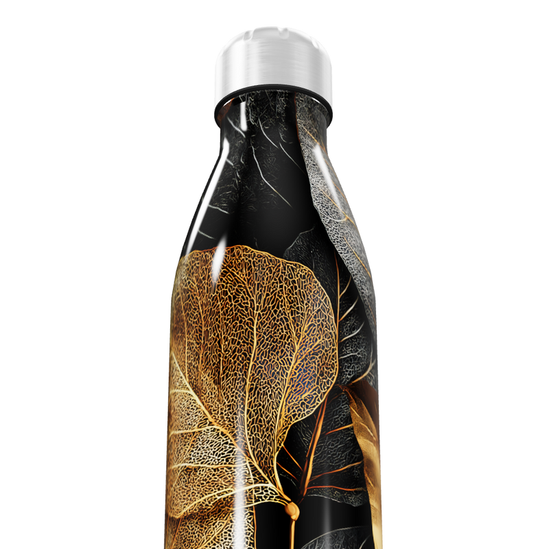 Garrafa Inox Folhas - Preta Dourada 500ml