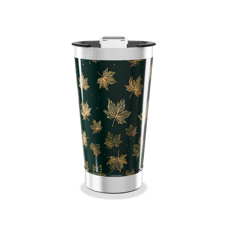 Copo Térmico - Folhas Douradas Fundo Preto