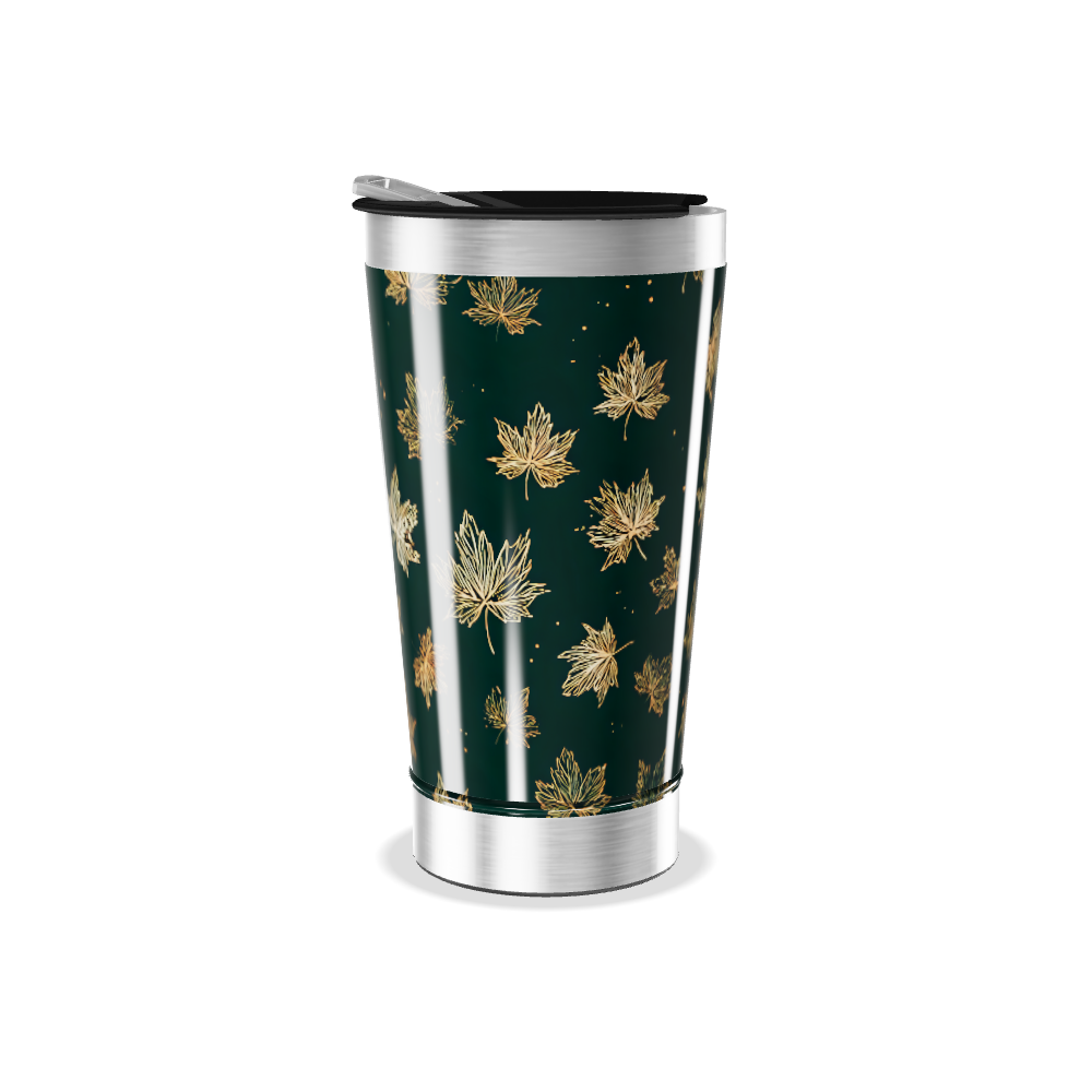 Copo Térmico - Folhas Douradas Fundo Preto