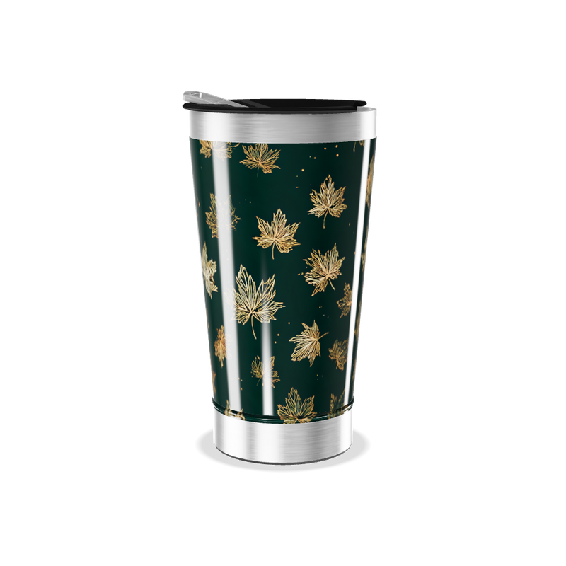 Copo Térmico - Folhas Douradas Fundo Preto