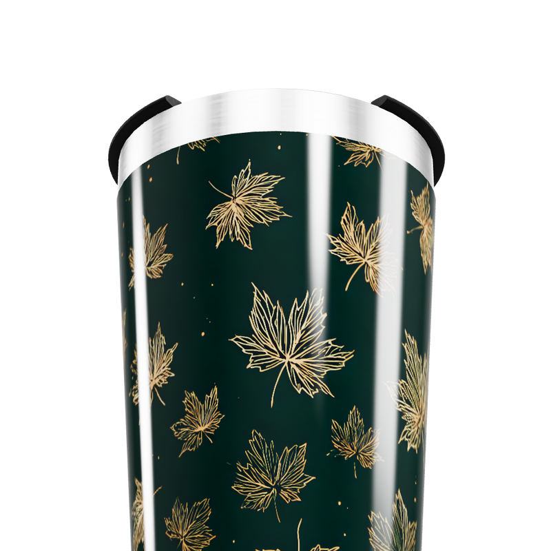 Copo Térmico - Folhas Douradas Fundo Preto