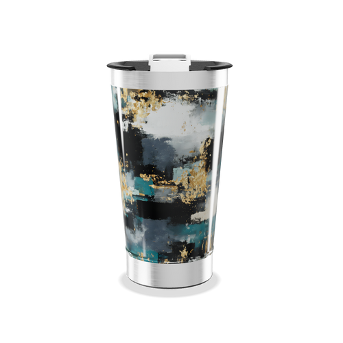 Copo Térmico - Design Abstrato Preto e Dourado