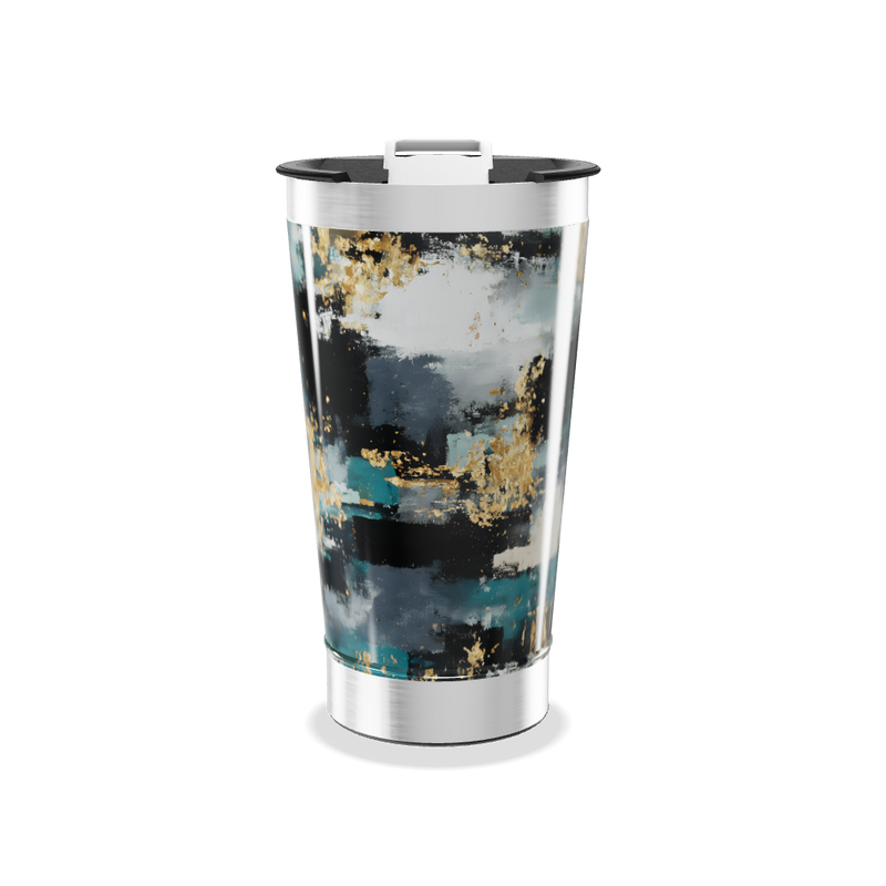 Copo Térmico - Design Abstrato Preto e Dourado