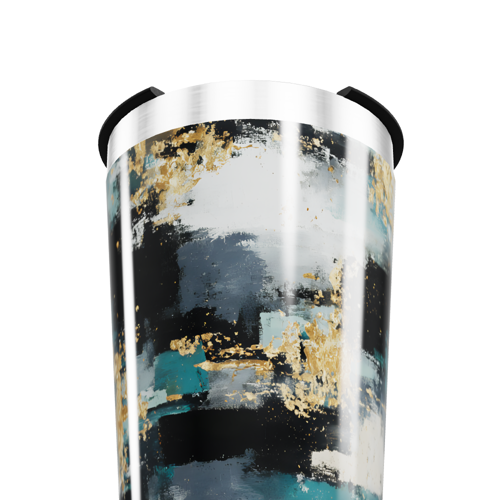 Copo Térmico - Design Abstrato Preto e Dourado