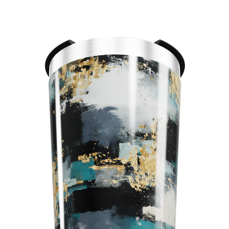 Copo Térmico - Design Abstrato Preto e Dourado