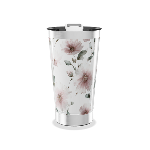 Copo Térmico - Flores Rosa em Aço Inox