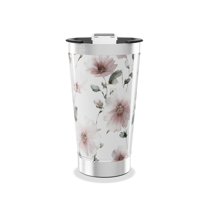 Copo Térmico - Flores Rosa em Aço Inox