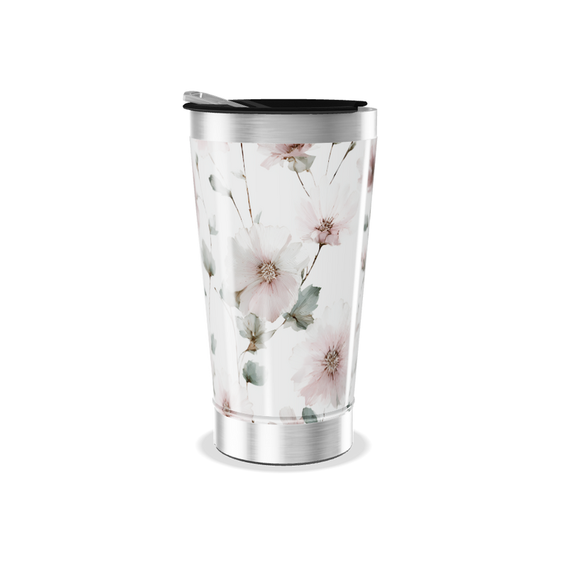 Copo Térmico - Flores Rosa em Aço Inox