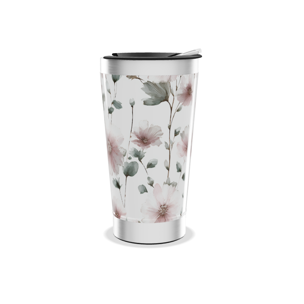 Copo Térmico - Flores Rosa em Aço Inox