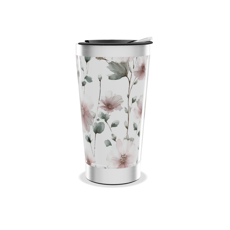 Copo Térmico - Flores Rosa em Aço Inox