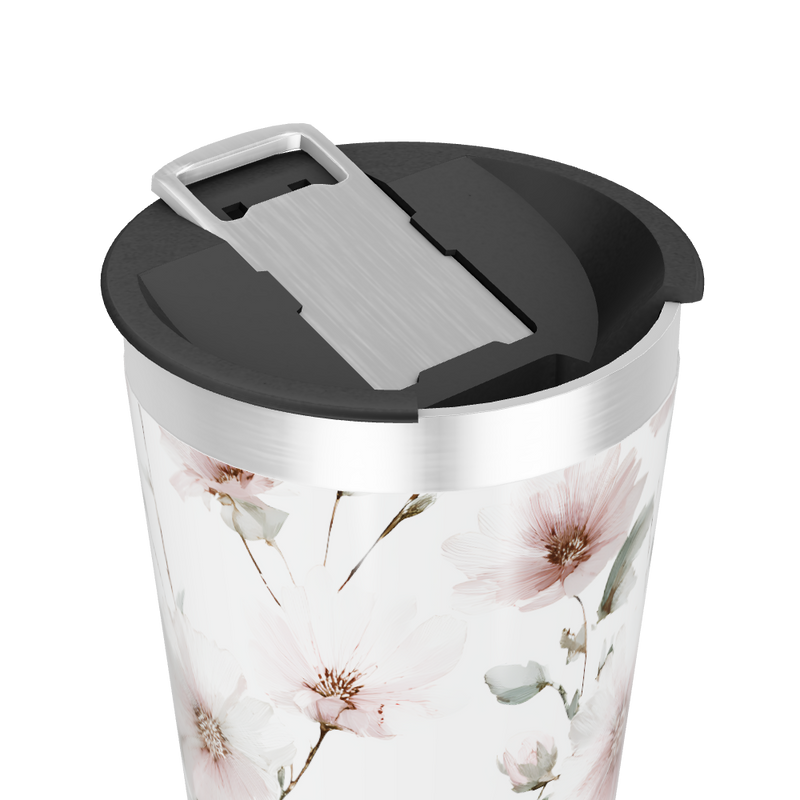 Copo Térmico - Flores Rosa em Aço Inox