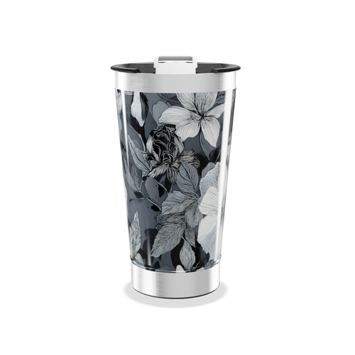 Copo Térmico - Floral Preto e Branco
