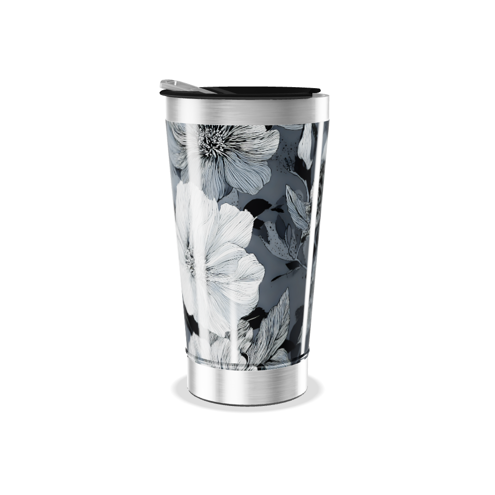 Copo Térmico - Floral Preto e Branco