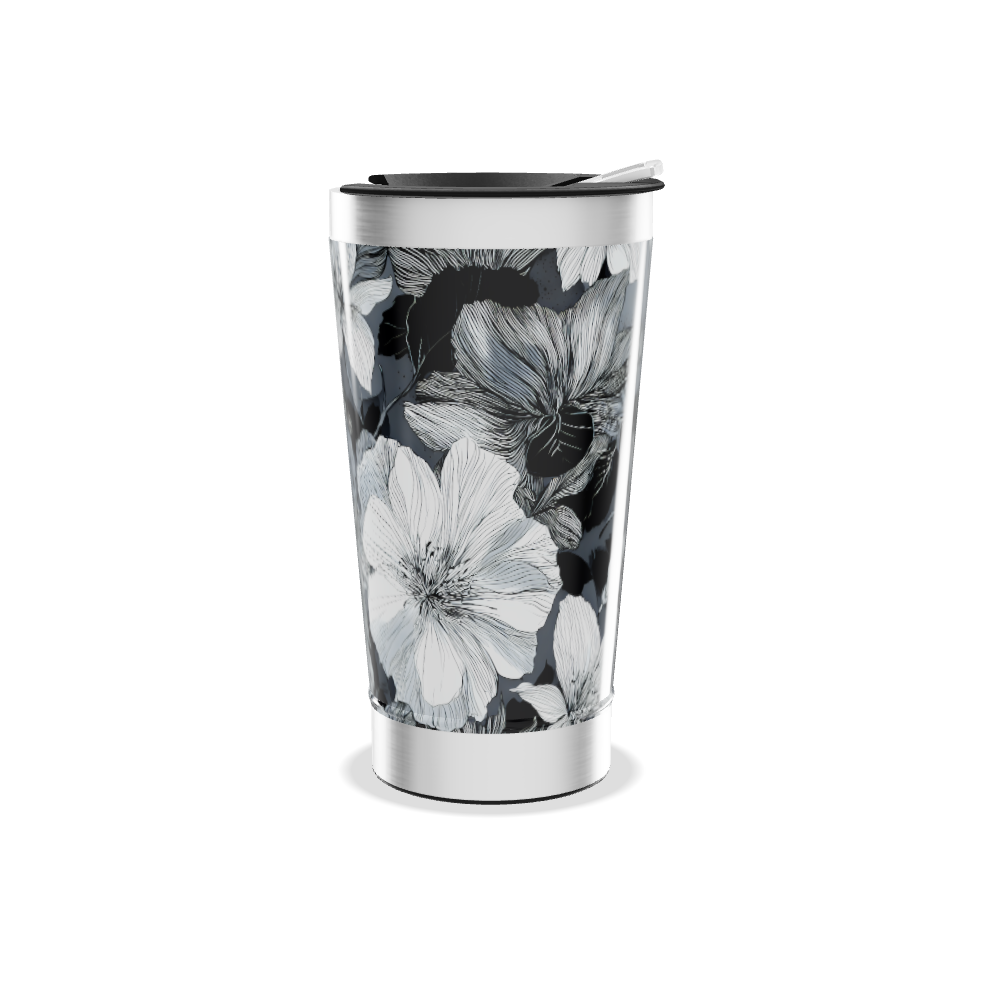 Copo Térmico - Floral Preto e Branco