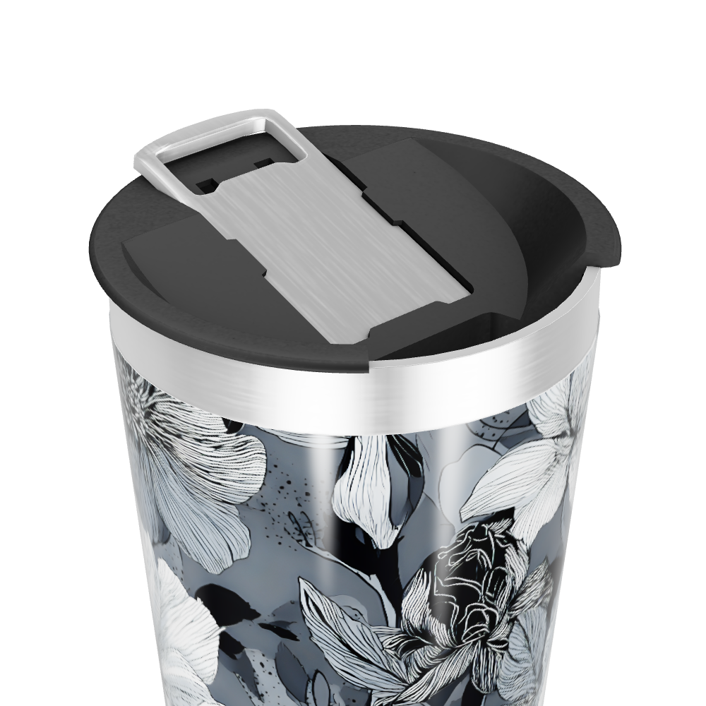 Copo Térmico - Floral Preto e Branco