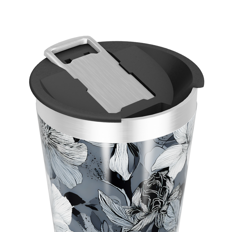 Copo Térmico - Floral Preto e Branco