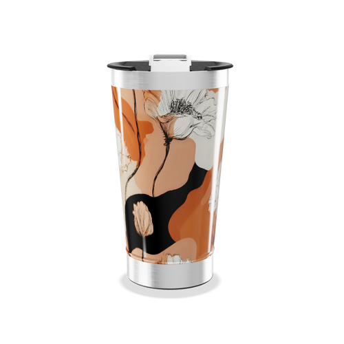 Copo Térmico - Floral Laranja Aço Inox