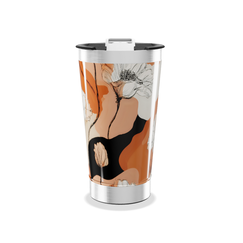 Copo Térmico - Floral Laranja Aço Inox