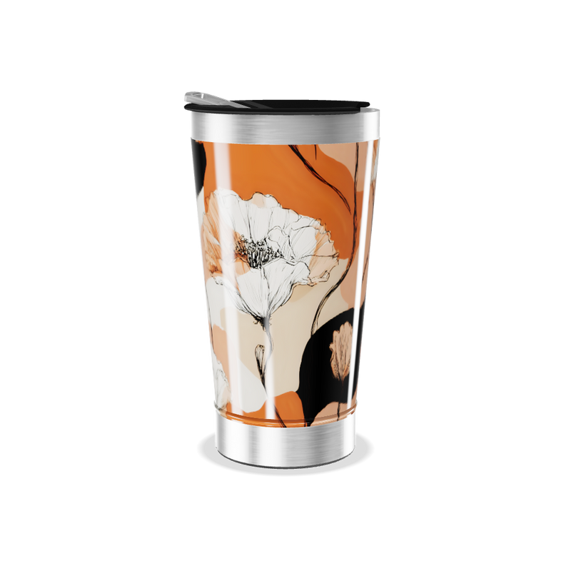 Copo Térmico - Floral Laranja Aço Inox